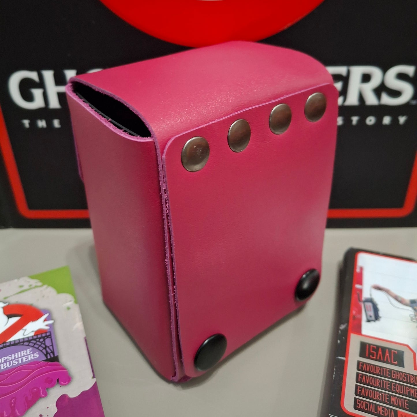 Trading card belt pouch in black or pink leather