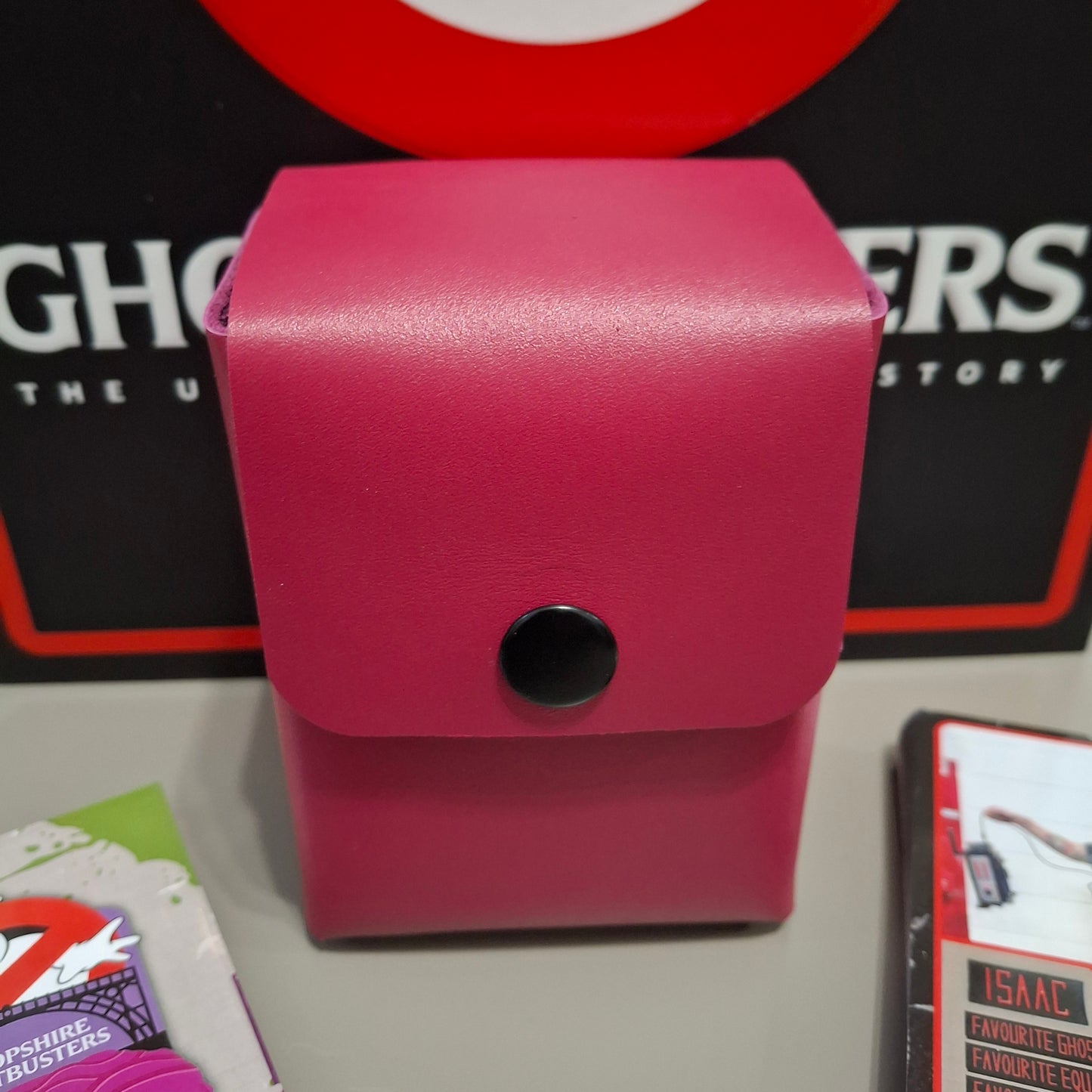 Trading card belt pouch in black or pink leather