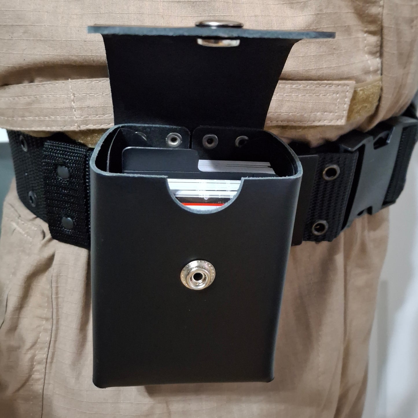 Trading card belt pouch in black or pink leather